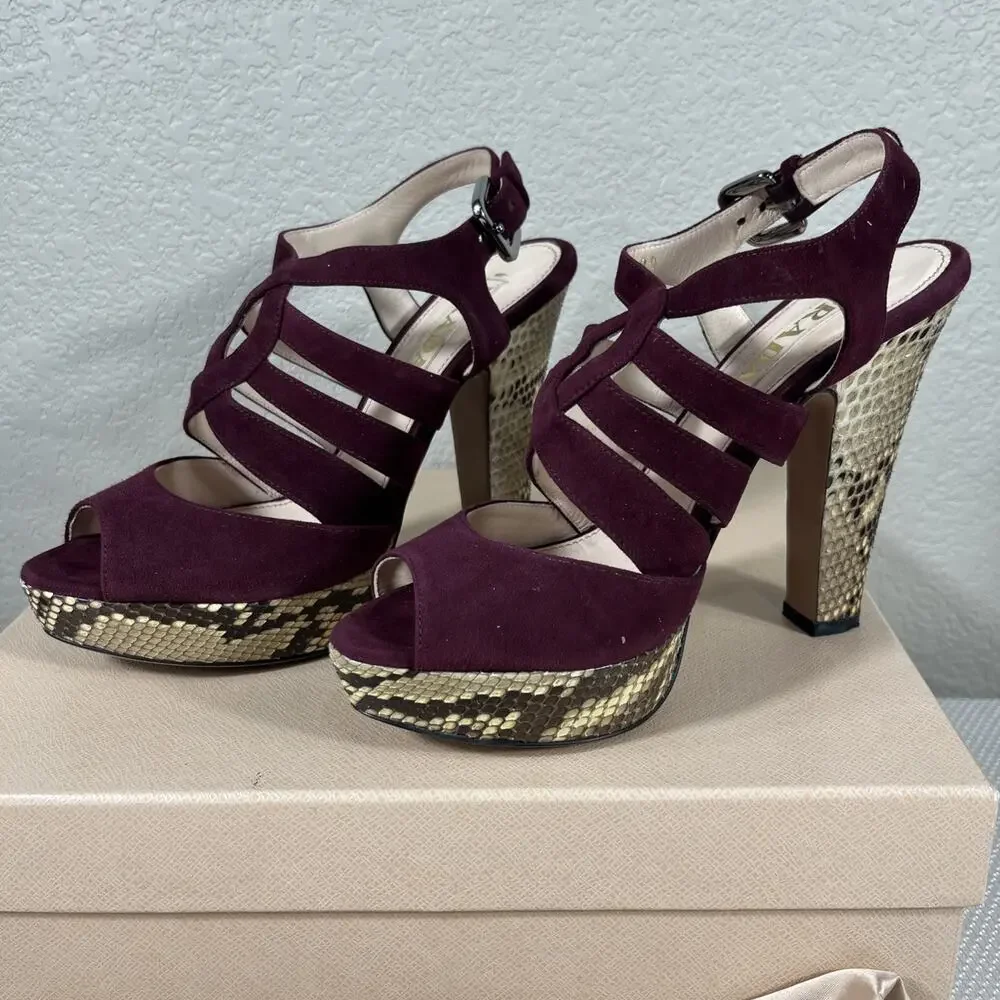 Prada Suede And Snakeskin Heels Sz 36 / US 5.5 w/‎ Dust Bag & Box
